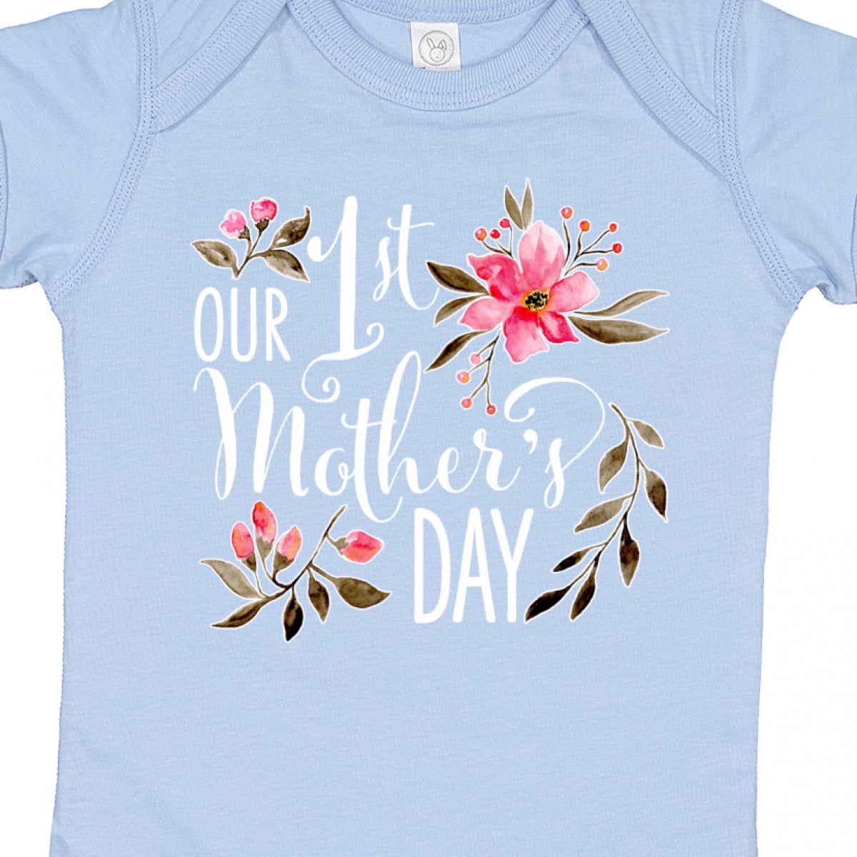 Inktastic Our First Mother's Day Pink Flowers Boys or Girls Baby Bodysuit