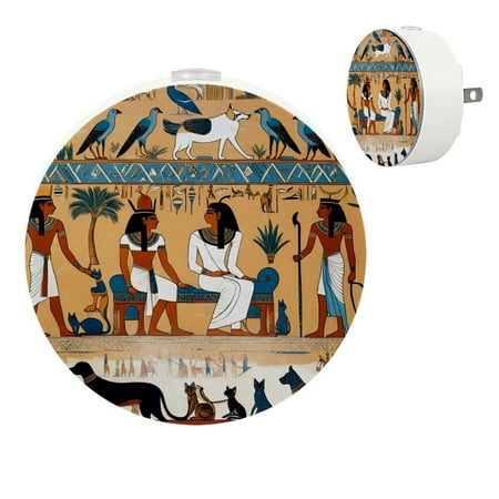 

LED Night Lights Plug into Wall 2-Pack 0.5W Plug in Night Light Dusk to Dawn White Bright Nightlight for Bedroom Bathroom Hallway Kitchen Ancient Egypt Art Painting Retro