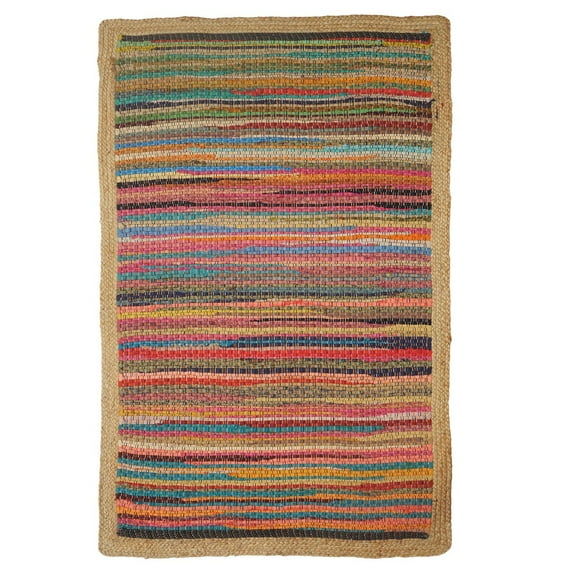 Ox Bay Blair 2' x 3' Rainbow Striped Braided Cotton and Jute Indoor Area Rug