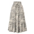 thumbnail image 2 of Women's Floral Maxi Skirt, High Waist Drawstring Tiered Pleated Skirt, Lightweight Flowy Boho Skirt for Beach, Vacation and Summer,Beige,L, 2 of 7