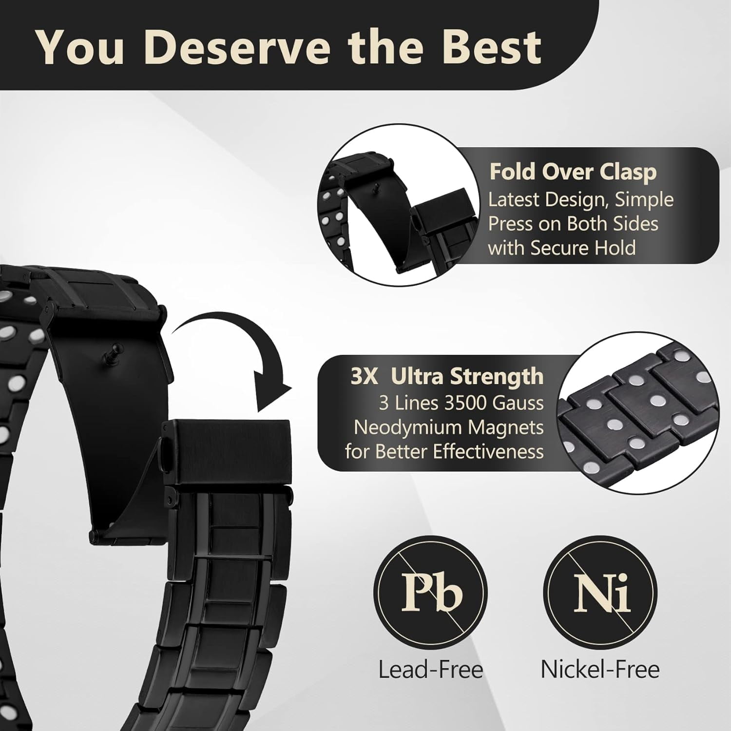 Magnetic Bracelets for Men, Stainless Steel Bracelets with 3X Magnets，8.6inches（22cm）