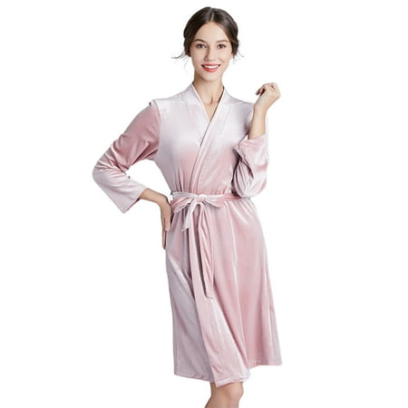 

Sardfxul Womens Winter Warm Velvet Kimono Bath Robe Plain Solid Color Sleepwear Lingerie