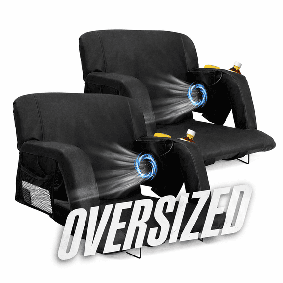 Aboron Oversized Stadium Seats with Fans and Back Support for Bleachers, 25" W Portable Reclining Stadium Seat w/ Padded Cushion & Pockets, Backpack Stadium Seat w/ Shoulder Straps for Adults 2 Pack