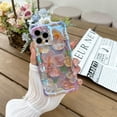 thumbnail image 4 of Funda para iPhone 14 Pro Max para mujer, con marco ondulado rizado, diseño de flores con pintura al óleo retro colorida y rayo láser brillante, compatible con fundas de iPhone (iPhone 14 Pro Max,, 4 of 8