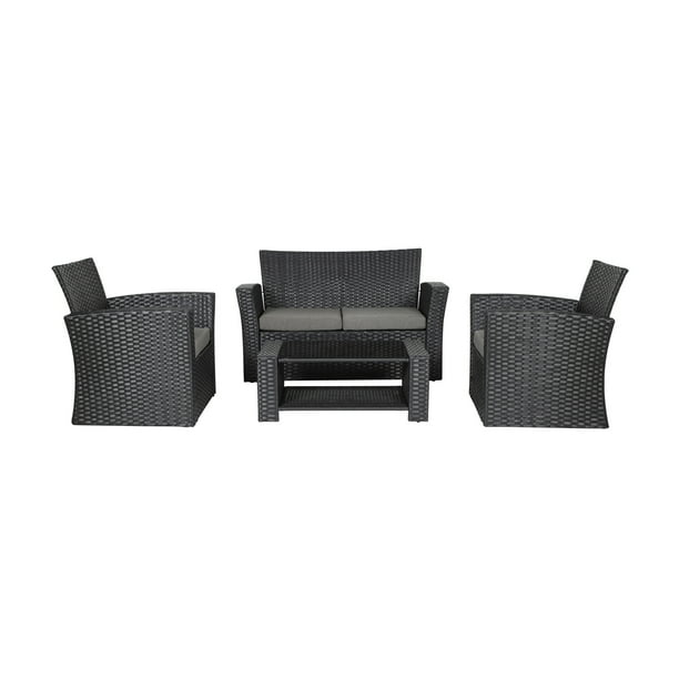 Westin Outdoor 4-Piece Rattan Wicker Conversation Sofa Set with Cushions, Black/Gray - Walmart 