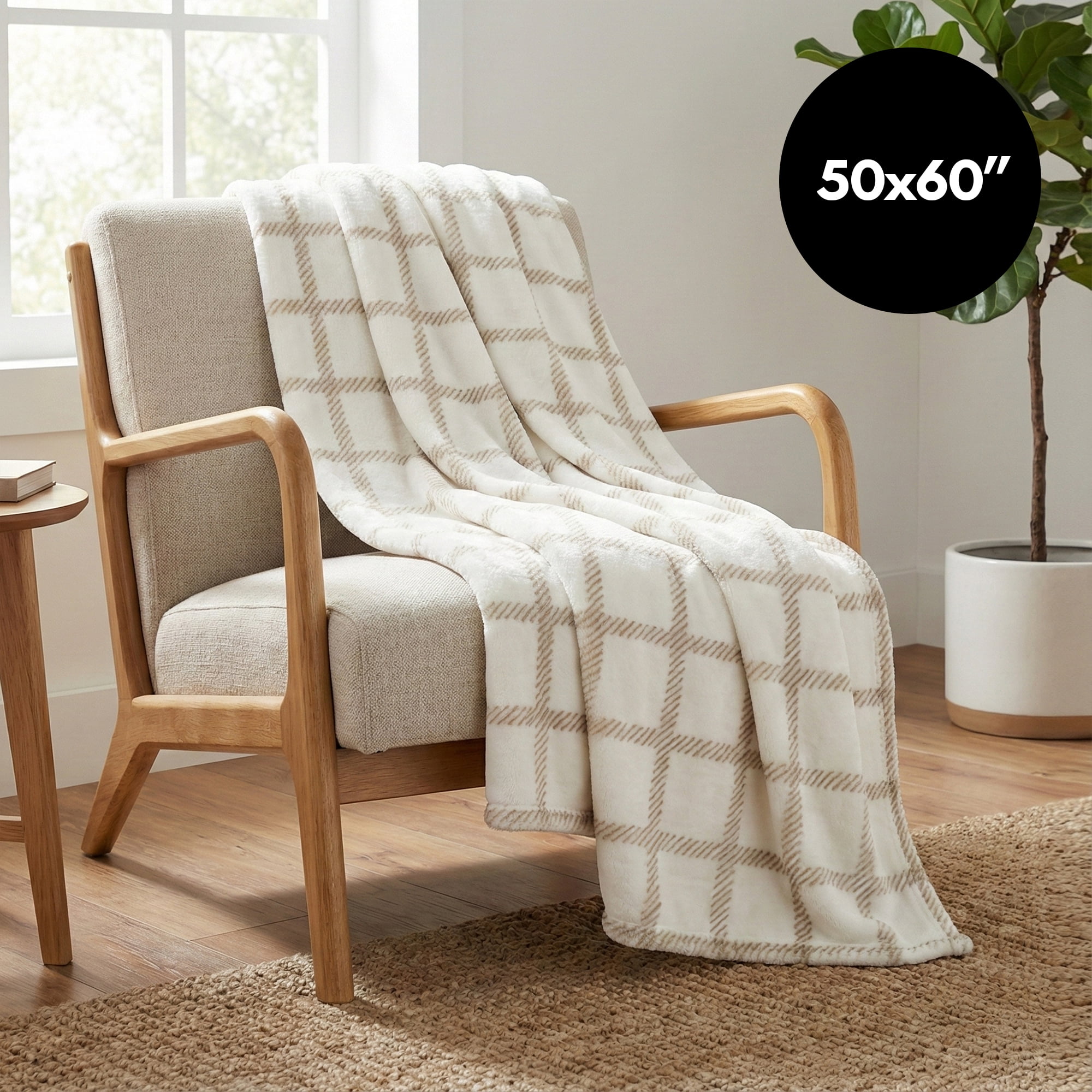 Fleece Throw Blanket - 50x60 Inch - Modern Dash Windowpane Design - Ultra Soft Warmth - Pink