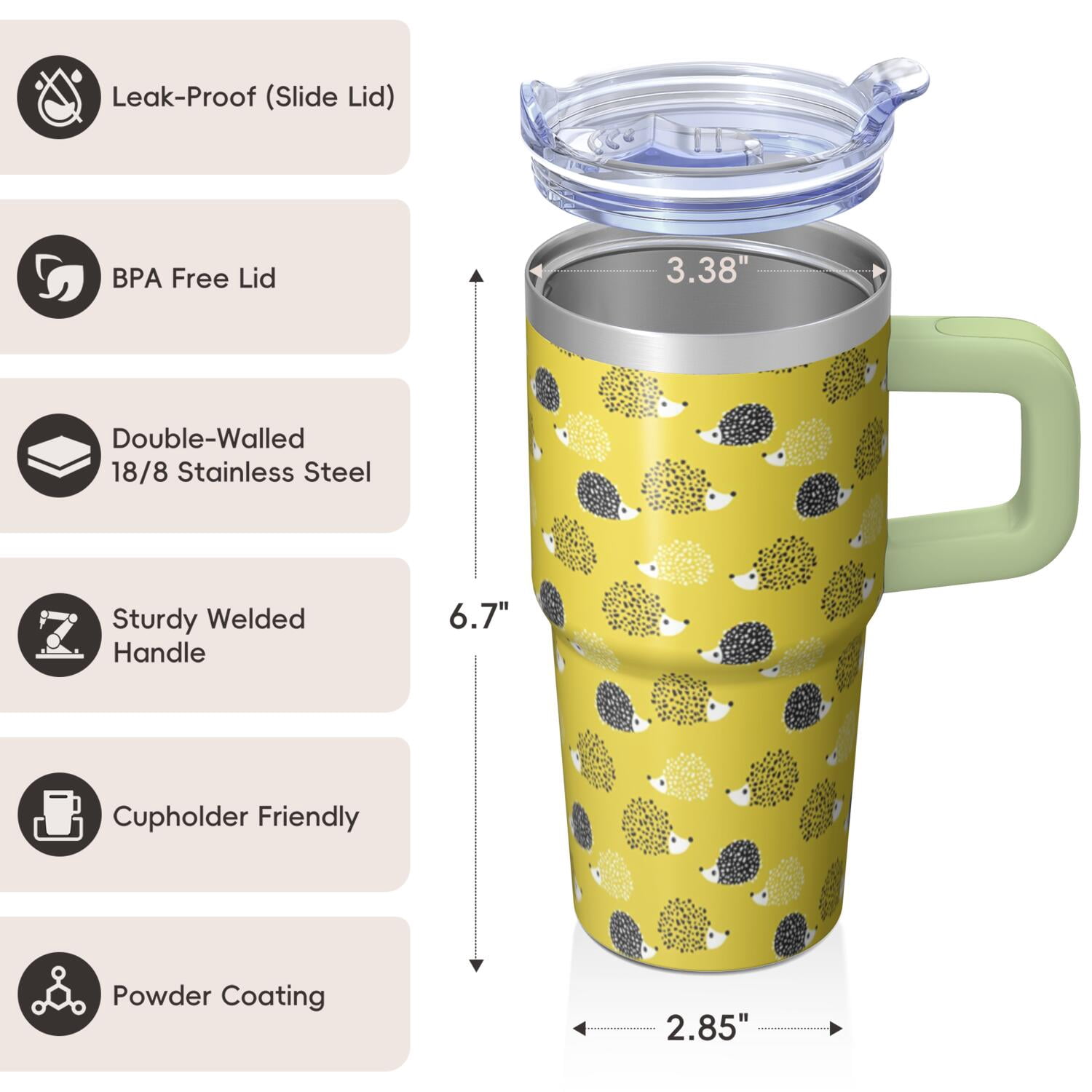20oz Hedgehog Stainless Steel Tumbler with Handle and Straw Insulated Travel Coffee Mug Water Bottle with Lid and Straw Lightweight Yet Sturdy Design for Hiking Camping Gift for Women Men