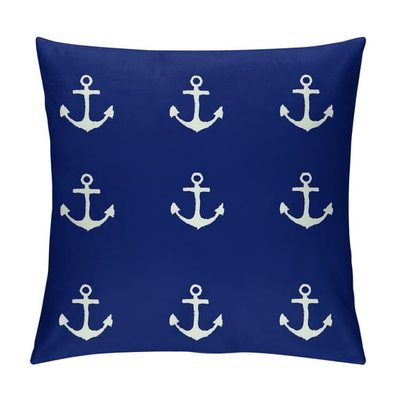 JRXY Navy Blue and White Anchor Nautical Theme Throw Pillow Cover Decorative Soft Square Cushion Case Spring Summer Fall Winter Christmas Home Decor Couch Sofa Accent Pillowcase White