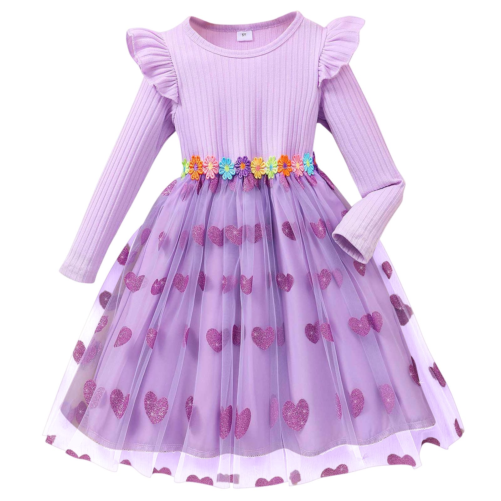 Gubotare Flower Girl Dress Embroidered Kids Girls Confetti Birthday Princess Dress Ruffle Sleeve Boho Cake Smash 3T 4T (Purple 3-4 Years)