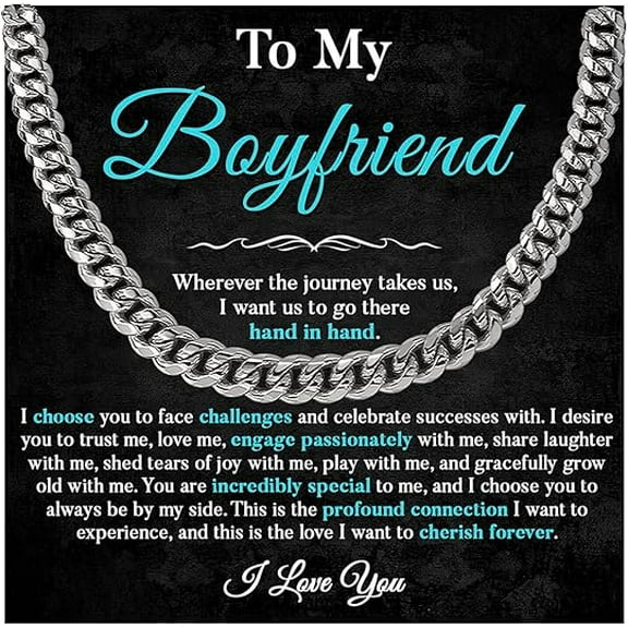 To My Boyfriend Chain, Cuban Chain Necklace for Boyfriend from Girlfriend, Boyfriend Necklace From Girlfriend, Birthday & Christmas Gifts With Message Card and Gift Box, Valentines Day Gift for Men
