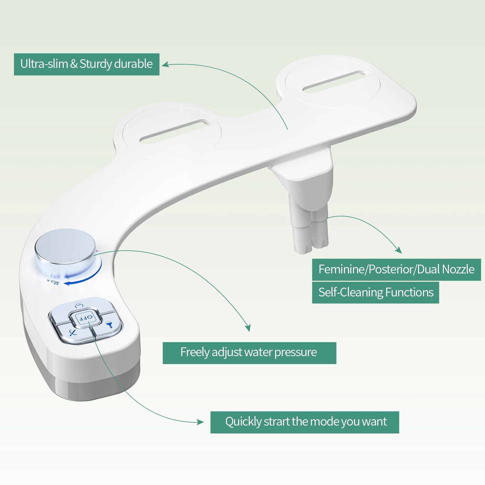 SAMODRA Non-Electric Bidet - Self Cleaning Dual Nozzle (Frontal and Rear Wash) Fresh Water Bidet Toilet Seat Attachment with Independent Adjustable Water Pressure (Classic Silver)