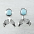 thumbnail image 3 of Beautiful Hawaiian Genuine Larimar Whale Tail Earring, Sterling Silver Larimar Whale Tail Stud Earring, E9360 Birthday Mom Valentine Gift, 3 of 3