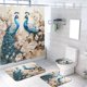 thumbnail image 1 of Juego de 4 cortinas de ducha de pavo real, elegantes cortinas de baño de tela impermeables con diseño de flores y animales, alfombras antideslizantes para baño, 72 x 72 pulgadas, 1 of 4