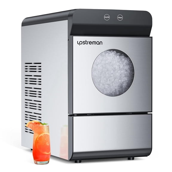 Upstreman Nugget Ice Maker Countertop, 33Lbs/Day Chewable Pebble Nugget Ice Machine with Self-Cleaning Function, 6 ICE Cubes in 15 Mins, 2 Water Refill, X90 Pro