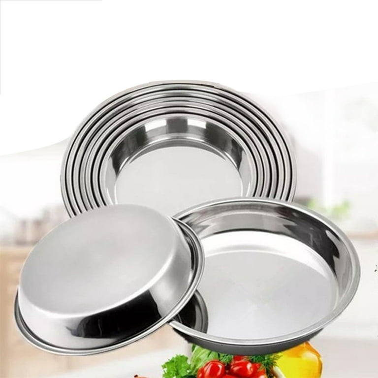 Nuolux Stainless Steel Plates Plate Round Dinner Deep Dish Metal Cake Pan  Baking High Edges Inch11 Dividedeating Big Camping 