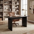 thumbnail image 3 of Guyou 55" Natural Oak Desk, Light Wood Finish MDF Study Table, Versatile Vanity & Office Desk with Sculptural Legs, Sturdy Two-Pedestal Design for Work & Study, Black, 3 of 11