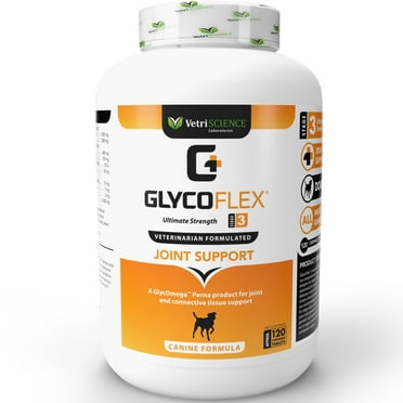 VetriScience Laboratories GlycoFlex 3, Hip and Joint Care, Dogs, Roast Chicken,120 Chewable Tablets