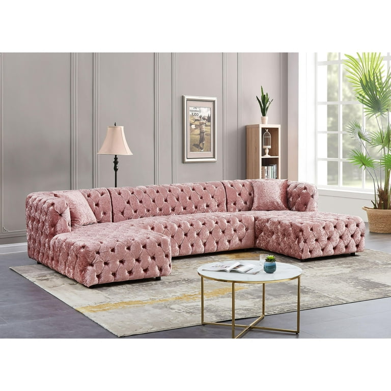 Pink velvet sectional sofa deals