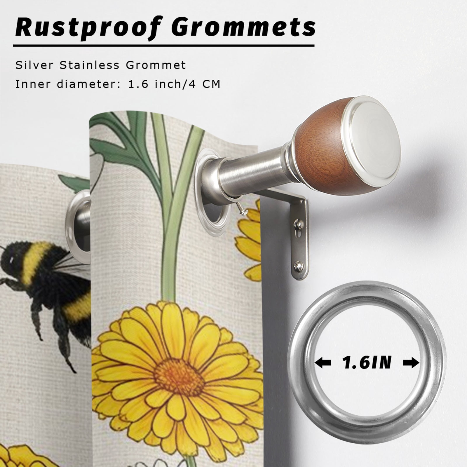 Summer Daisy Outdoor Curtains for Patio, Rustic White Yellow Flower Bee Pastoral Floral Sunshade Privacy Drapes Grommet Waterproof Outside Curtains for Porch/Cabana/Balcony 54"x 108", 2 Panel