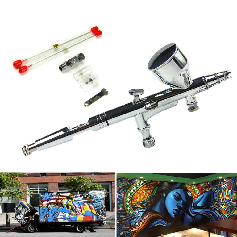 Airbrush Kit Set Gravity Feed Dual-Action for Car Painting Art Craft Paint Hobby Model Body Nail Air Brush 0.2/0.3/0.5mm 9cc, Silver