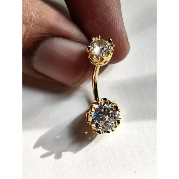 2Ct Round Cut Lab-Created Diamond Barbell Belly Button Ring For Women's 14K Yellow Gold Plated 925 Sterling Silver