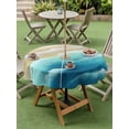 thumbnail image 4 of Outdoor Tablecloths with Umbrella Hole & Zipper, Teal Ombre Ocean Round Tablecloth 54 Inch, Summer Beach Coastal Waves Gradient Waterproof Table Cloth, Patio/Pool/Picnic Table Covers, 4 of 8