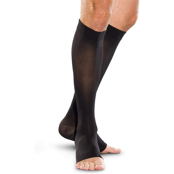 Therafirm Open-Toe Knee High Stockings - 20-30mmHg Moderate Compression Support Nylons (Black, XXL)