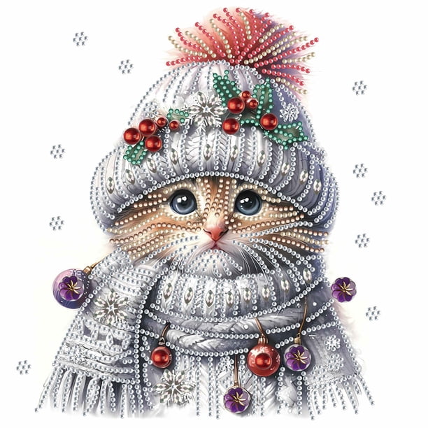 5D DIY Con Forma Especial Parcial Gato Navideño 30x30cm