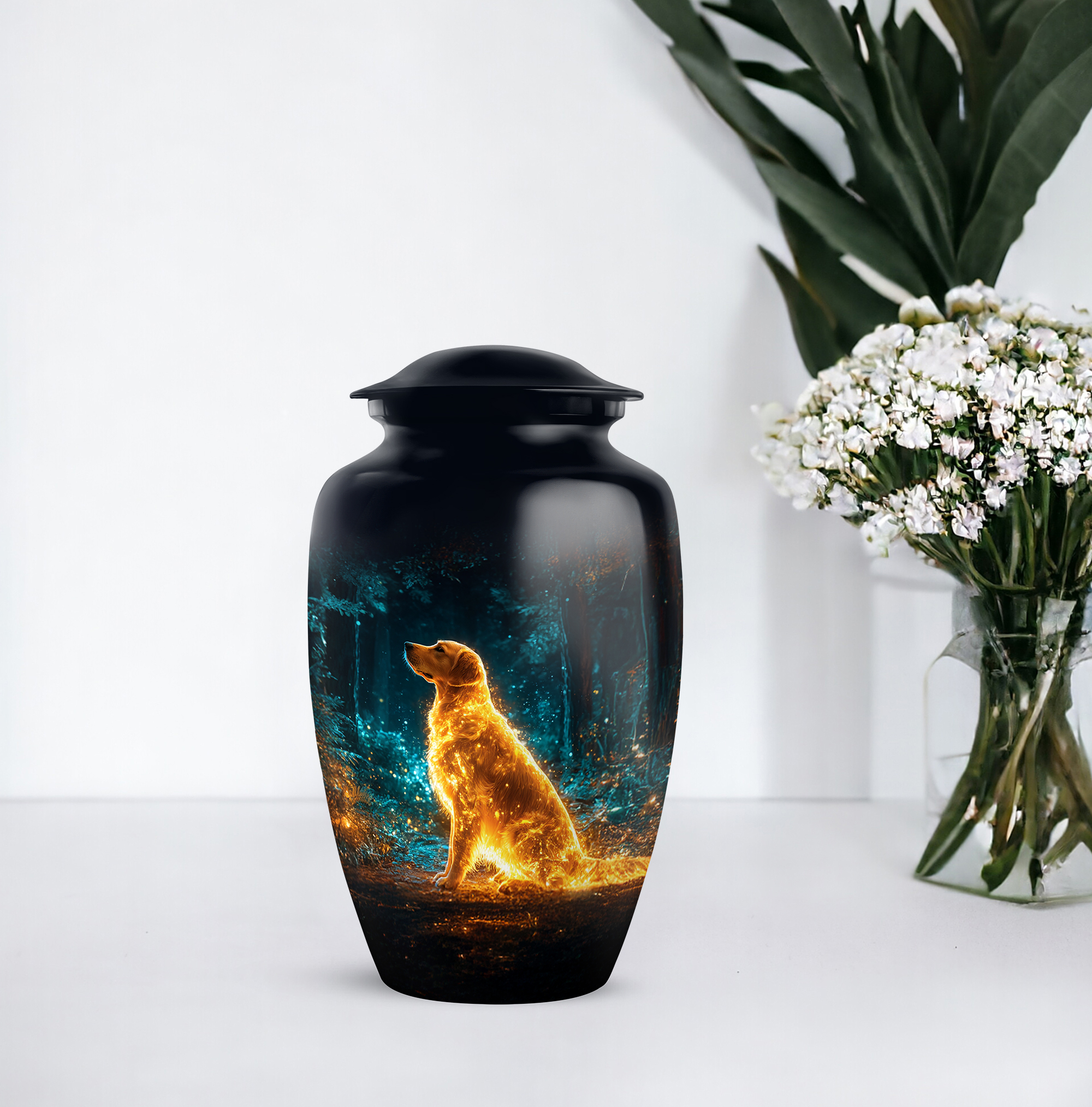 Dog Cremation Urn For Human Ashes For Mom And Dad, Funeral Urns For Ashes Adult Female, Black Cremation Urns For Adult Men, Large Decorative Urn For Male, 10 Inch