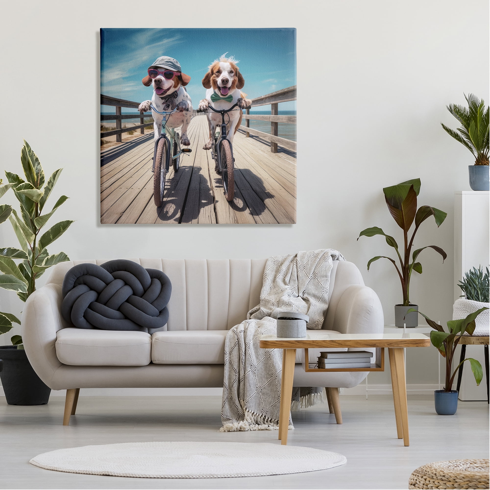 Stupell Industries Coastal Bicycle Dogs Animals & Insects Painting Gallery Wrapped Canvas Art Print Wall Art, 36 x 36