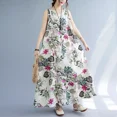 thumbnail image 2 of Plus Size Vintage Artistic Loose-Fit Cotton Linen Dress 2023 Spring Summer Plus Size Long Dress Tank Top Sleeveless Printed Robe, 2 of 5