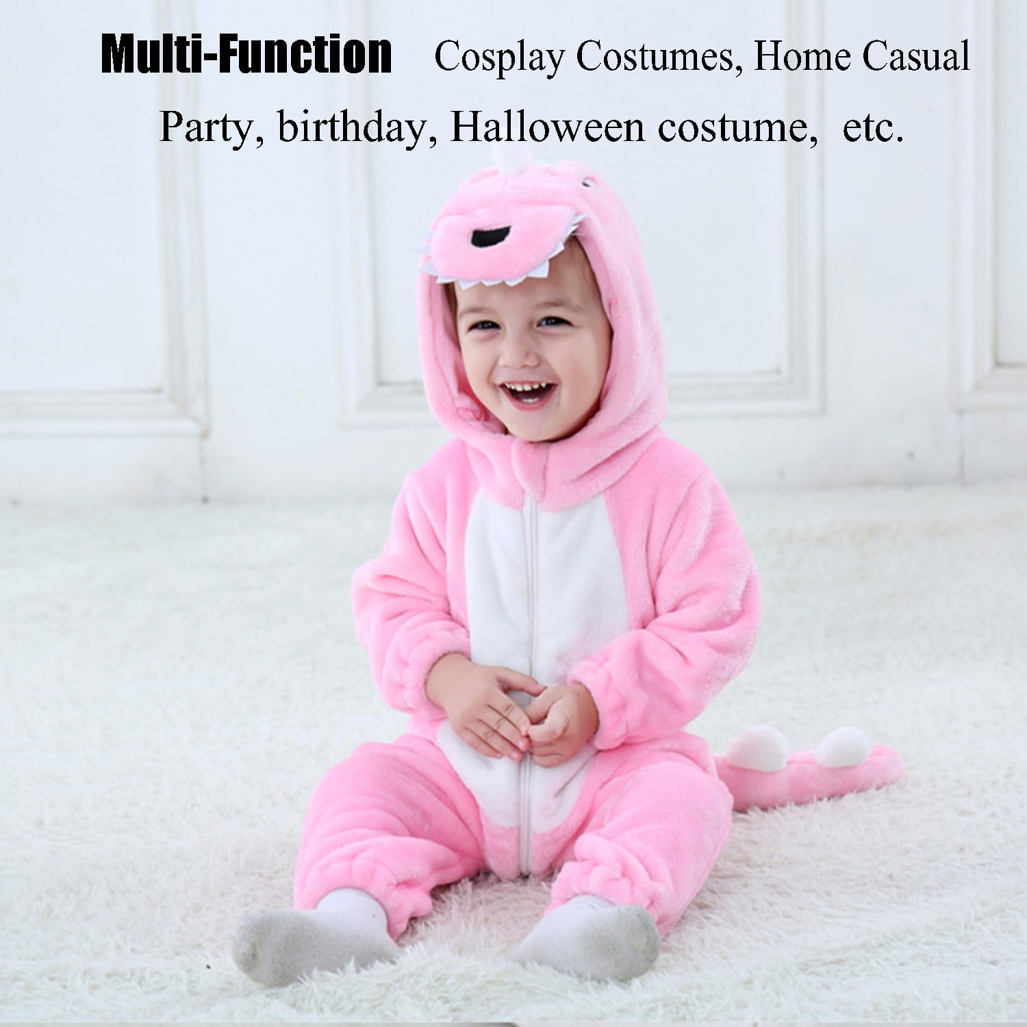 Baby Pink Dinosaur Costumes Unisex Toddler Onesie Halloween Dress Up Romper, 6-12 Months