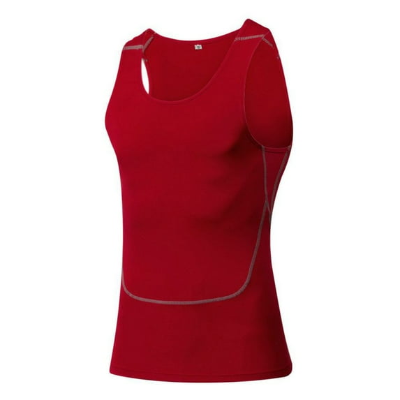 Men's Athletic Compression Shirts Sleeveless, Body Shaper Slimming Tummy Vest, Stretch Perseverance Quick Dry Vest Male T-shirt, Red, M