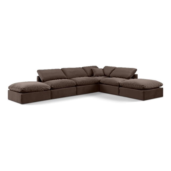 Meridian Furniture Indulge 134.5" Velvet U-Shaped Modular Sectional in Brown