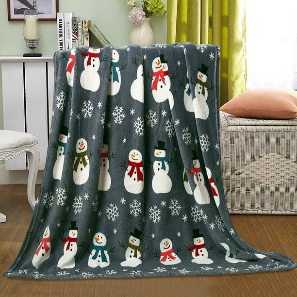 Snowman & Snow Flakes Ultra Plush Fleece Christmas Throw Blanket (50 in