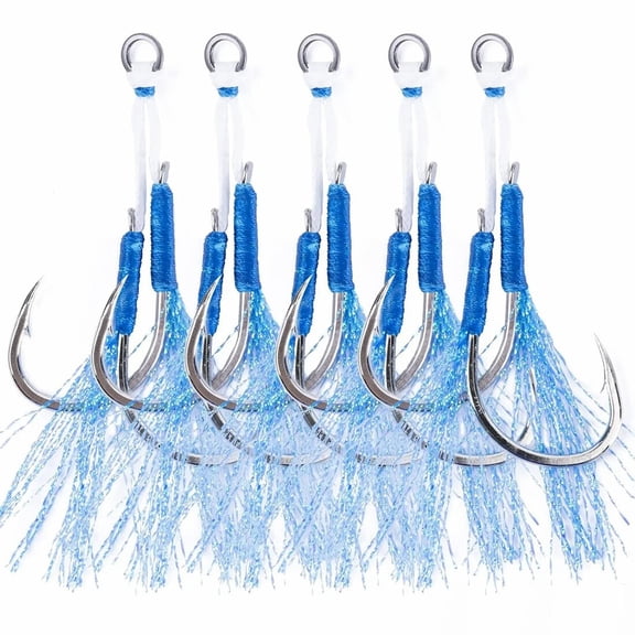 10Pcs Fishing Assist Hooks High Strength Heavy Jigging Double Hook for Saltwater