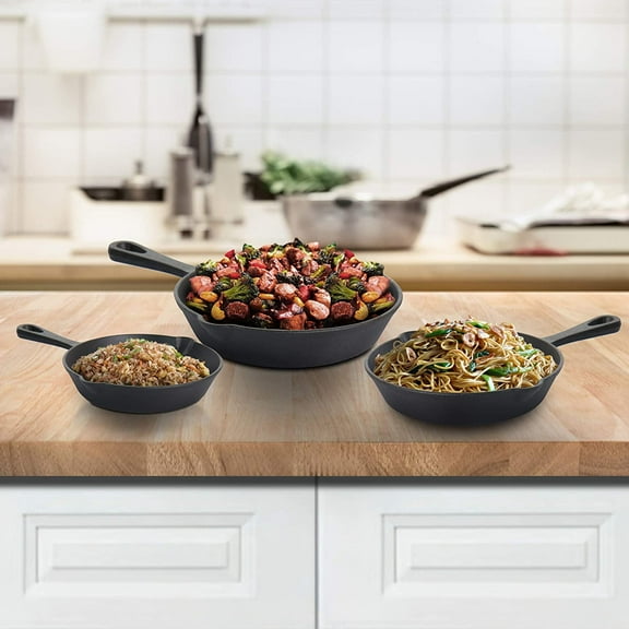 Skillet Trio Pre-Seasoned Cast Iron Cookware Set, 3 Piece, Black