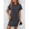 thumbnail image 4 of Yesfashion Women Summer T-shirt Shift Dress Casual Twist Stripe Short Sleeve Crew Neck Knee Length Comfy Dress with Pockets, 4 of 7