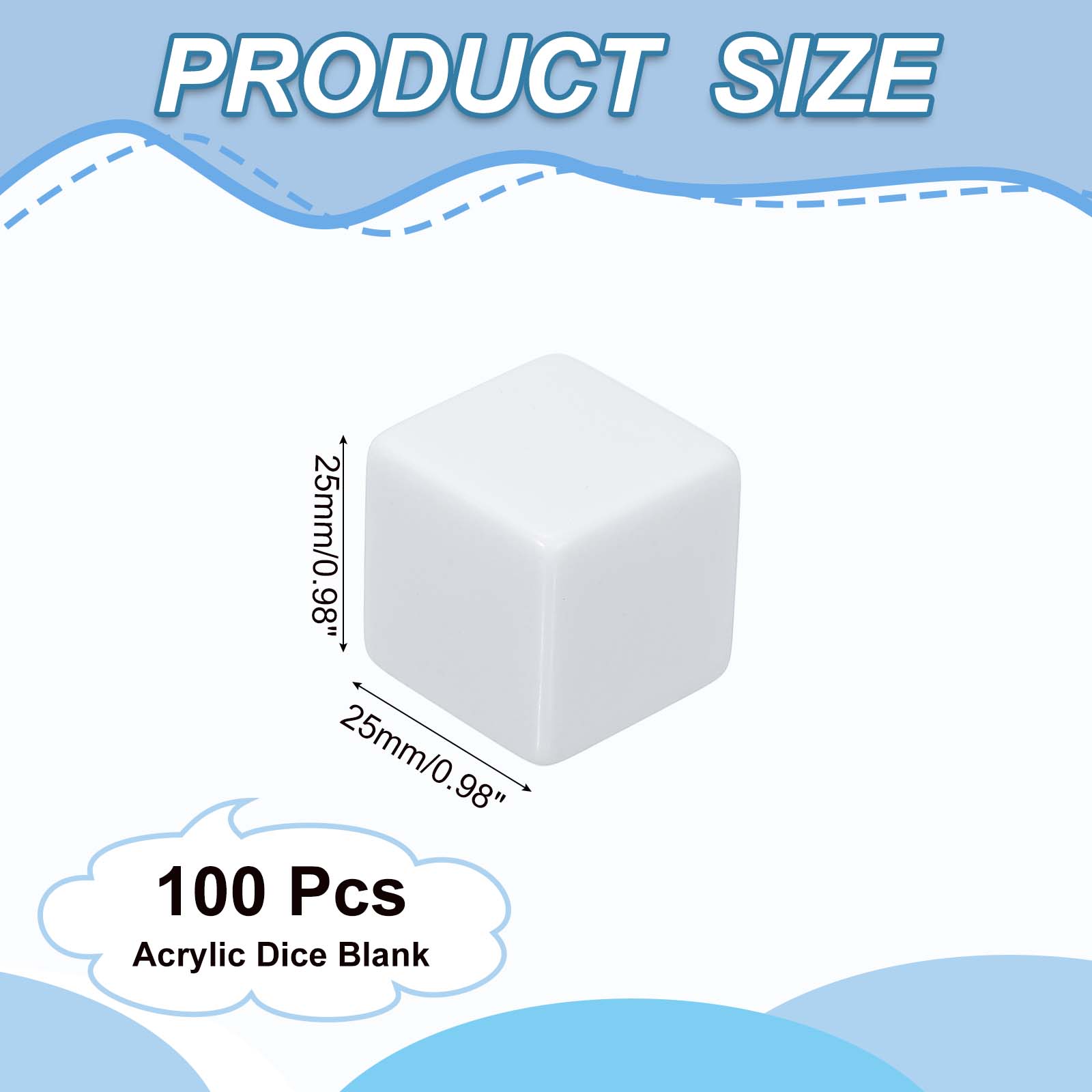 25 mm Acrylic Dice Blank, 100 Pcs Square Corner Blank Dice with Smoothed Surface Six Sided for Board, White