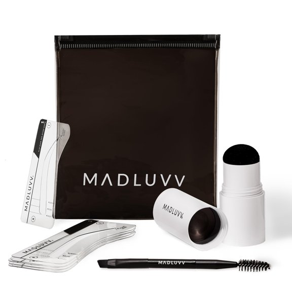 Kit de sellos para cejas Madluvv con plantillas: perfilador fácil para cejas de aspecto natural. Kit de plantillas para cejas popular entre profesionales. Incluye 9 formas, cepillo de cepillo, bolsa d