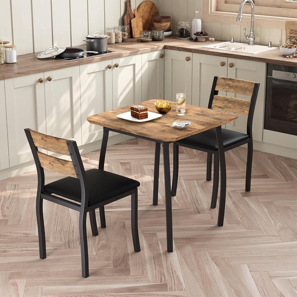 3-piece dining mesa set para 2: estilo rural kitchen mesa y forrado chair con metal frame, square dining room muebles para small spaces, apartments, y studios