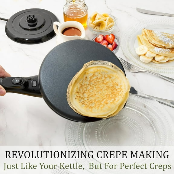 Cordless Electric Crepe Maker with Auto Power Off, Dual Temperature & Nonstick Pan