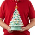 thumbnail image 3 of 15" Hand Painted Ceramic Christmas Tree, Seafoam Snow Flocked Pre-Lit Tree, 128 Multi-Color Lights, 2 Star Toppers, 3 of 7