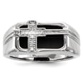 thumbnail image 1 of Sterling Silver Rhodium Plated Diamond Black Onyx Cross Men's Ring Size 9, 1 of 3