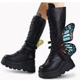 thumbnail image 4 of SACFOF Women Platform Punk Goth Mid Calf Boots Chunky High Heel Side Zip Butterfly Wings Knee High Motorcycle Combat Booties, 4 of 4