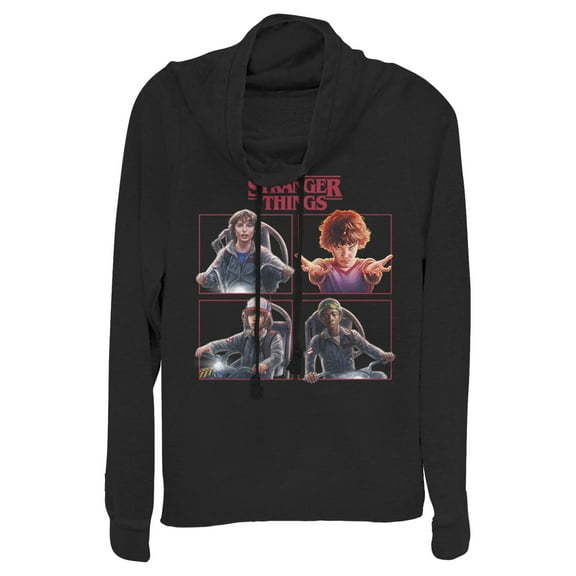 Netflix Junior's Stranger Things Character Squares Cowl Neck Sweatshirt Black X Small