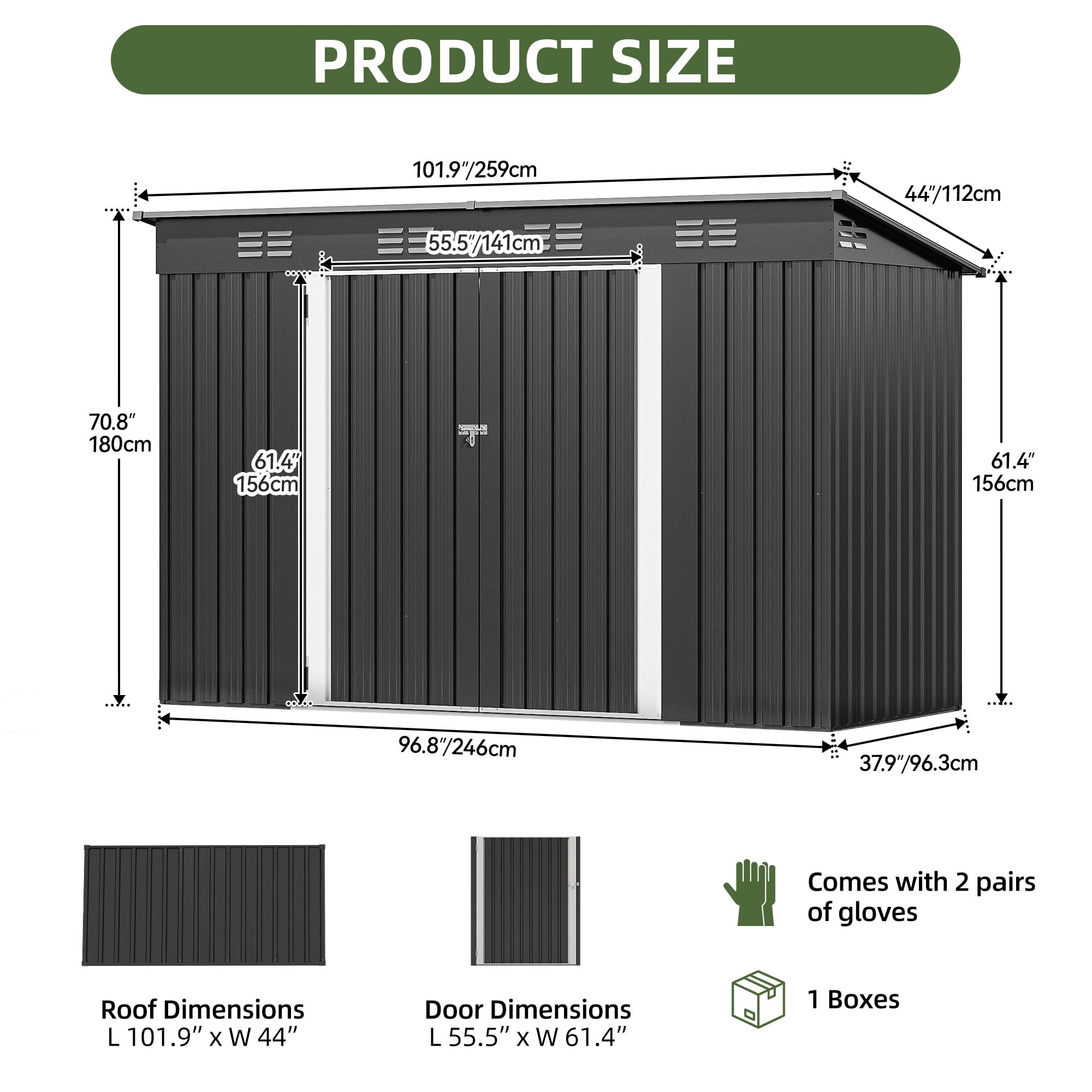 Uforic 8.5 x 3.5 Ft Metal Outdoor Storage Shed, Lockable Tool Shed with Air Vent, Dark Gray, for Backyard Patio Lawn Storage