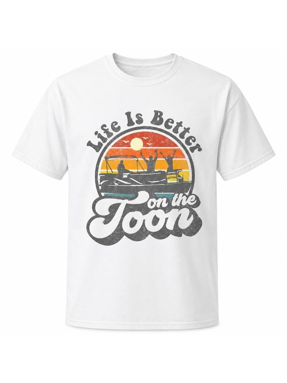 Life Is Better On The Toon Funny Pontoon Boat T-Shirt Retro Sunset Boating Gift Tee