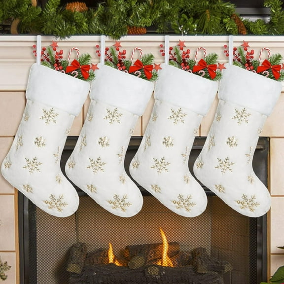 Christmas Decorations Christmas Stockings Bulk 18.5 Inches White Christmas Stockings Glitter Sequin Faux Fur Christmas Stockings Plush Stockings Hanging Ornaments for Xmas Tree Fireplace(Gold)