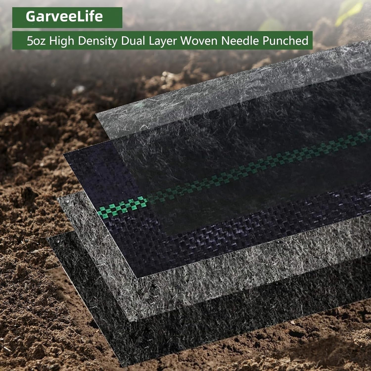 Woven Landscape Fabric 5 oz, 5 x 300 ft Weed Fabric Barrier, Double Layer, Garden Fabric Weed Barrier, Weed Control Fabric Ground Cover, Gardening Mat for Garden Beds, Landscaping